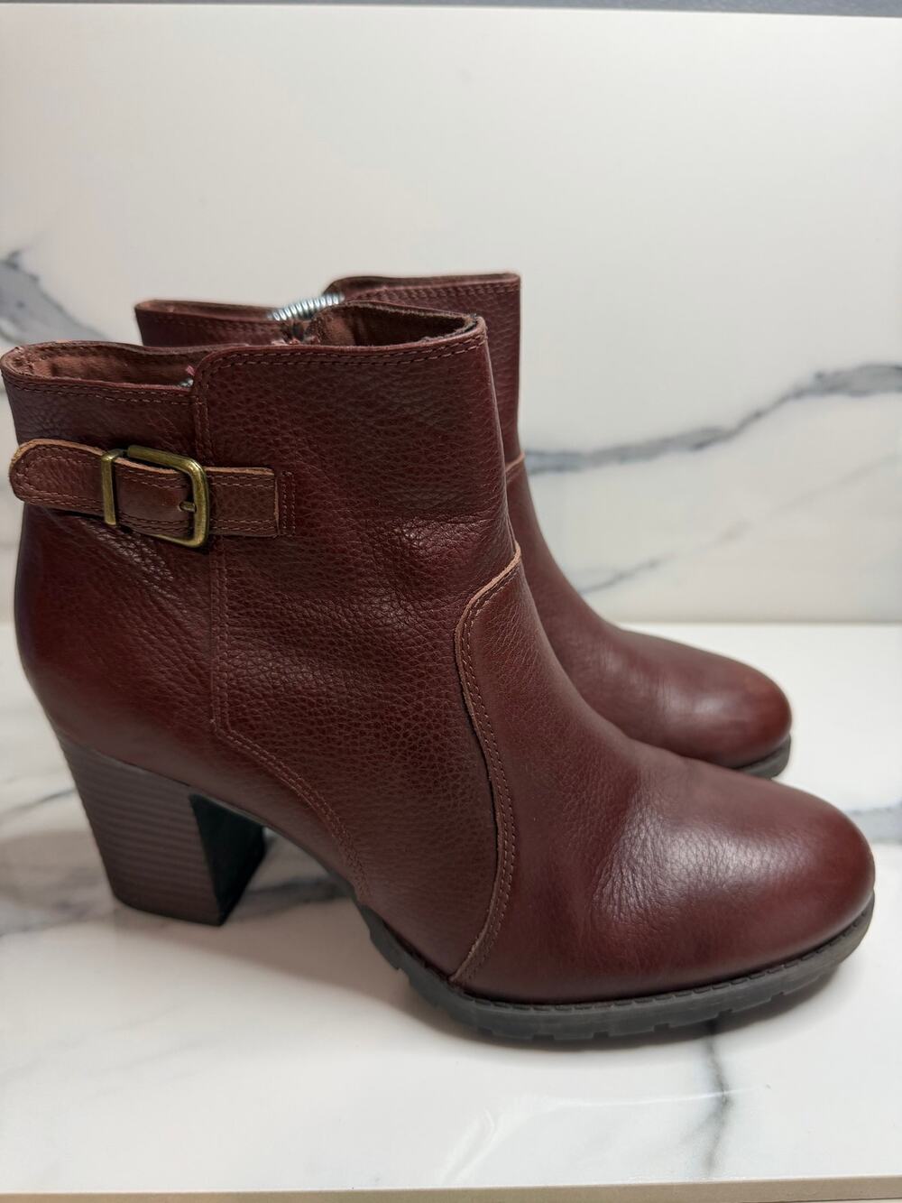 Clarks Wmns Brown Leather Verona Gleam Boots Sz 9.5 Minimalist Festival Classic